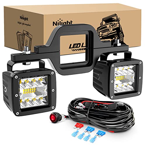 Nilight 2Pcs 3 Inch Led Pods Cubes 2 Inch Tow Hitch Mounting Brackets LED Backup Reverse Lights Rear Search Light Bar Wiring Harness Kit -2 Leads for SUV Truck Trailer, 2 Years Warranty