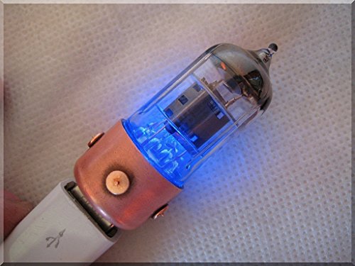 Handmade 16GB Blue Pentode Electron Vacuum Tube USB 3.1 Flash Drive with Wood Stand. Steampunk/Industrial Style