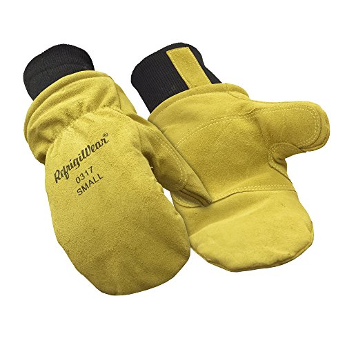 RefrigiWear Fleece Lined Fiberfill Insulated Cowhide Leather Mitten Gloves (Gold, Medium)