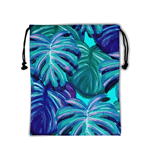Palm Leaf Gymnastics Grip Bag - Watercolor Tropical Leaf Grip Bags for Gymnasts Blue Jungle Gymnastic Drawstring Bag Botanical Plant Gym Bag Hawaii Foliage Athlete Bag for Grips Shoe Towel