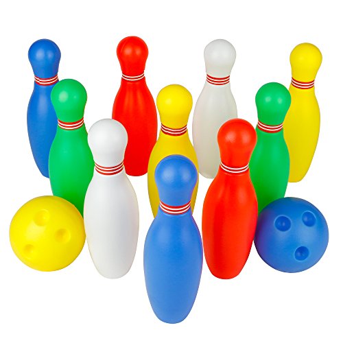 Bowling Pins Ball Set Toys Mini Plastic Indoor Party Games Birthday Easter Gift for Kids Toddlers Boys Girls 2 3 4 5 Years with 10 Pins and 2 Balls