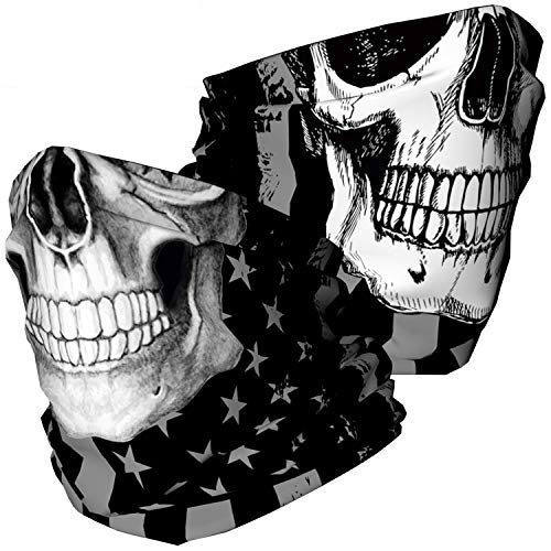 Doerix Halloween Skull Face Mask Bandana, Motorcycle Face Mask for Men Women, Half Face Cover Rave Scarf Neck Gaiter Biker