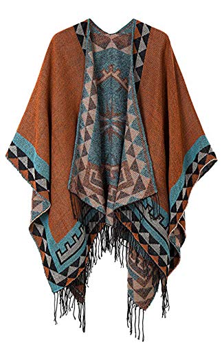 MissShorthair Women's Printed Shawl Wrap Fashionable Open Front Poncho Cape, Gift for Women