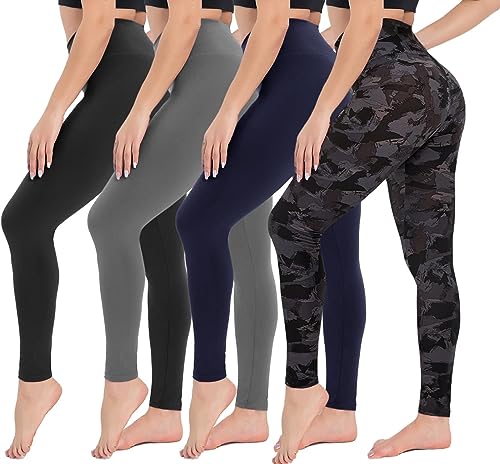 CAMPSNAIL 4 Pack High Waisted Leggings for Women - Soft Tummy Control Slimming Yoga Pants for Workout Running Reg & Plus Size