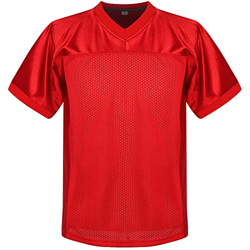 Youth Blank Football Jersey,Athletic Fans Shirts Practice Sports Shirt for Kids (Small, Red)