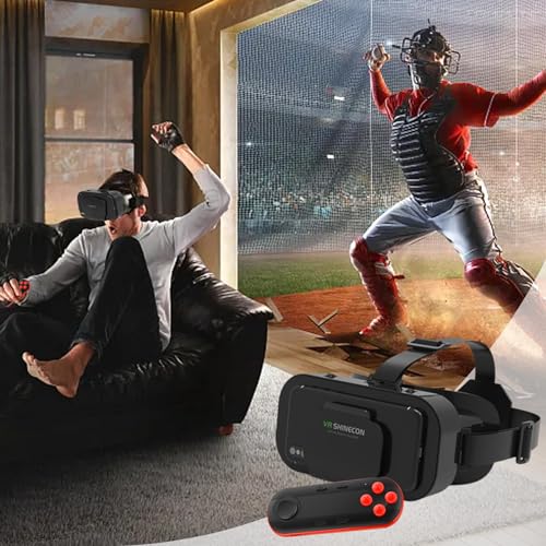 3D VR Virtual Reality Headset Goggle with Remote Controller, VR Glasses for 3D Movies Video Play Games, Gift for Boys & Girls, Myopia-Friendly