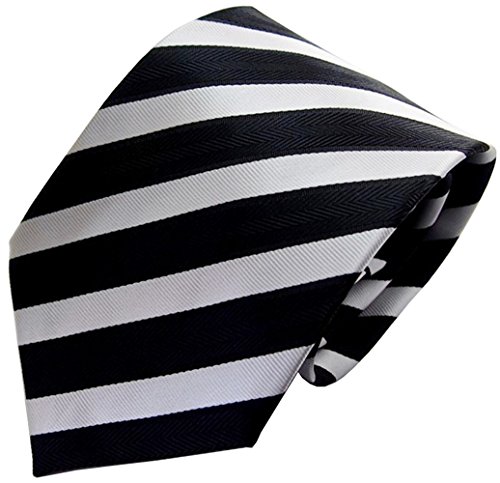 Secdtie Men's Classic Striped Black And White Woven Silk Tie Microfiber Necktie