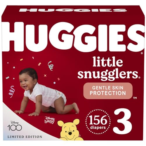 Huggies Size 3 Diapers, Little Snugglers Baby Diapers, Size 3 (16-28 lbs), 156 Ct (6 packs of 26), Packaging May Vary