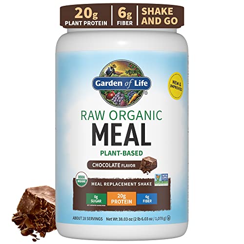 Garden of Life Raw Organic Meal Replacement Shakes - Chocolate Plant Based Vegan Protein Powder, Pea Protein, Sprouts, Greens, Probiotics, Dairy Free All in One Shake for Women and Men, 28 Servings