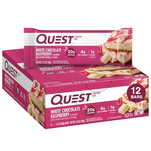 Quest Nutrition White Chocolate Raspberry Protein Bars, High Protein, Low Carb, Gluten Free, Keto Friendly, 12 Count