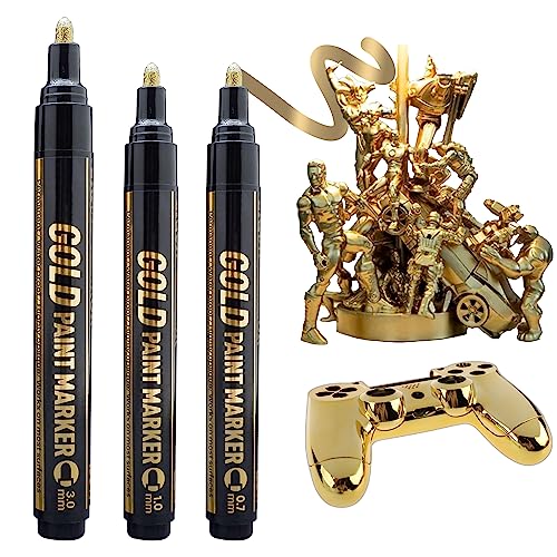 ZOET 3PK Gold Chrome Marker Chrome Pen | Gold Paint for Any Surface | Gold Chrome Marker Paint Pen for Repairing, Model Painting, Marking or DIY Art Projects| Permanent Liquid Mirror
