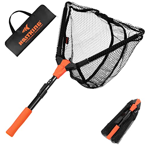KastKing Pontus Fish Landing Net, Foldable, Extendable, Lightweight & Portable Fish Landing Net With Built In Length Scale, Soft EVA Foam Handle, Aluminum Handle, Fish-friendly Mesh for a Safe Release