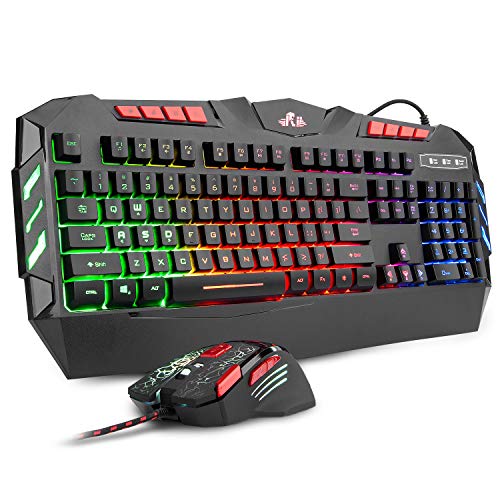 Rii Wired Gaming Keyboard and Mouse Combo,RGB LED Backlight,USB Plug-and-Play for Windows/Mac/Laptop/PC/Laptop,Business Office