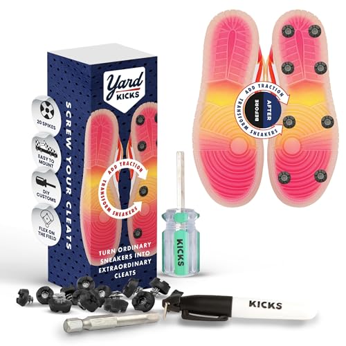 Yardkicks Traction Kit: DIY Baseball Softball cleats for your shoes - Transform Sneakers Into Custom cleats - Unisex Spikes - 20 Studs - Ideal Gift for Ball Players & Kids to Boost Field Traction