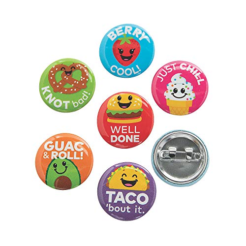 Mini Fun Food Buttons - Bulk Set of 48 - Classroom and Party Supplies