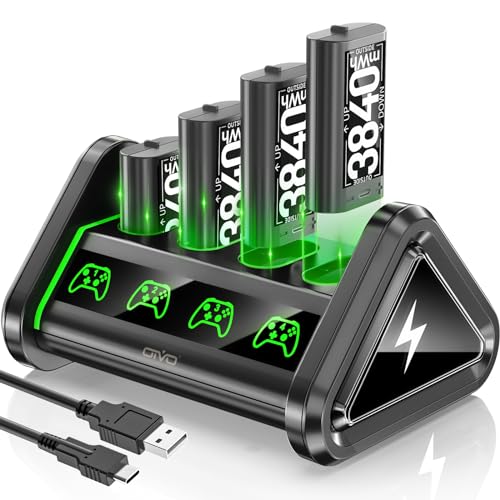 Rechargeable Battery for XboxOne/Xbox Series X|S, 4 x 3840mWh Batteries for Xbox, Xbox Series Controller Battery with Charger for XboxOne S|X /Elite