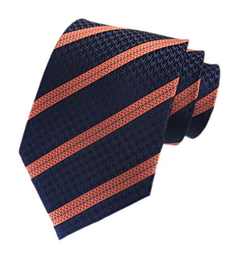 Mens Navy Blue Orange Stripe Tie Spring Poly Woven Party Cool Slim Necktie 3.15'