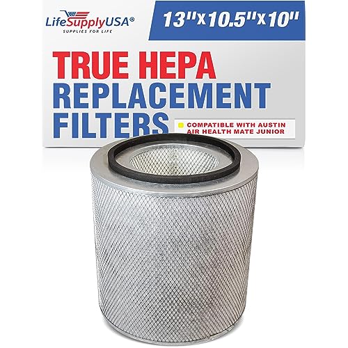 LifeSupplyUSA HEPA Filter Replacement Compatible with Austin Air FR200 FR250 Health Mate Junior HM200, HM 200, HM-200 HM-205 HM-250 Air Purifiers (Pre-Filter Included)