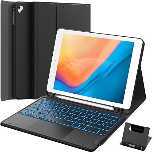 GreenLaw iPad 9.7 inch Case with Keyboard, iPad 6th Gen (2018), iPad 5th Gen (2017), iPad Air 2 (2014), 7 Color Backlit, Support 2 BT Devices, Touchpad Keyboard, Black