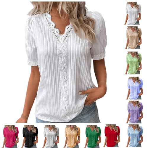 My Orders prime deals of The day today only Womens Evening Elegant Tops Classy Party Dressy Casual Oversized Tshirts for Women Puff Sleeve Blouse Hollow V Neck Tunic wholesale items White-1 XL