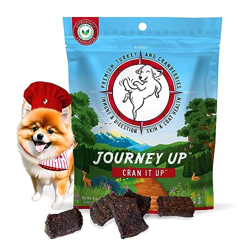 HappyTails Canine Wellness Journey Up, Cran It Up, Turkey Dog Jerky Treats Made in USA with Cranberries, Gut & Immune Support, Skin & Coat Health, Healthy Aging, Small-Large Dog, 6 oz