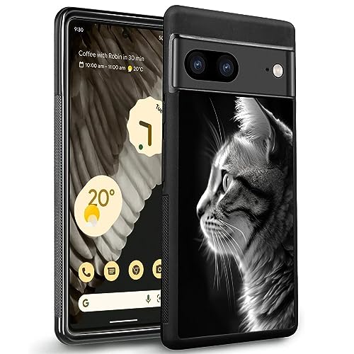 SHENCANG BLUE Phone Case for Google Pixel 7 with Cat Print-aa22 Black Frame Slim Silicone Frame Shockproof Case Drop Protection
