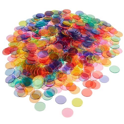 Brybelly Royal Bingo Supplies Bingo Chips for Bingo Games - 1000 Count, Mixed - 3/4' Translucent Bingo Markers - Clear Plastic Bingo Chips Bulk Transparent Counters