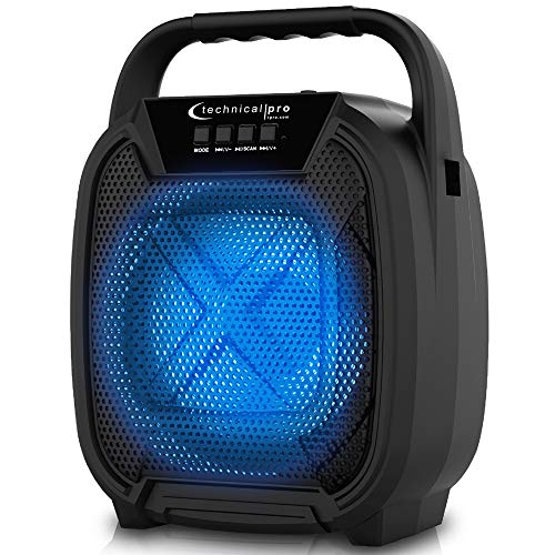 Technical Pro Portable 300 Watts Bluetooth Speaker w/USB SD, and Mic Inputs, Offers 3 Hours of Continual Music, Along w/FM Radio, Carry Handle, and Shoulder Strap.