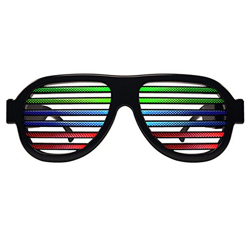 Light Up Shutter Glasses by Glowseen - Sound Reactive - USB Rechargeable Rave Glasses - Black