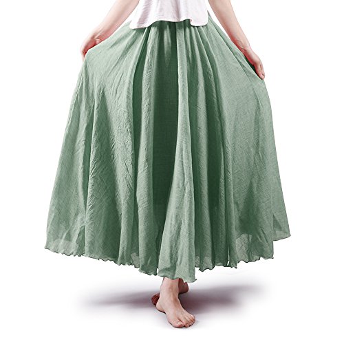 OCHENTA Women's Casual Cotton Long Maxi Skirt Flowy Boho for Summer Beach Goth Fairy Renaissance Weekend Skirts Light Green 105CM,Large