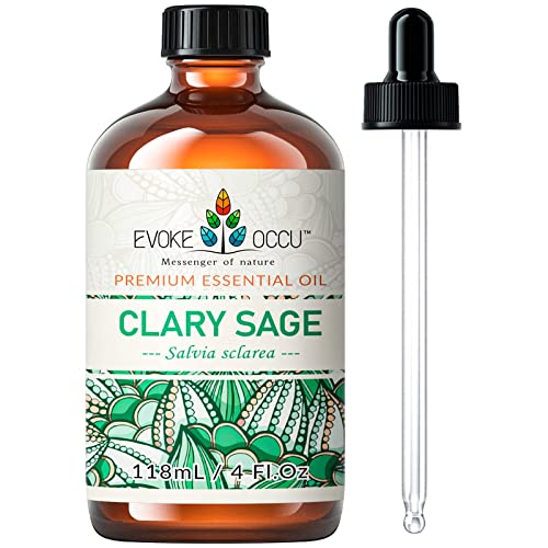 EVOKE OCCU Clary Sage Oil Essential Oil 4 Oz, Pure Sage Oil for Diffuser Candle Soap Making- 4 FL Oz