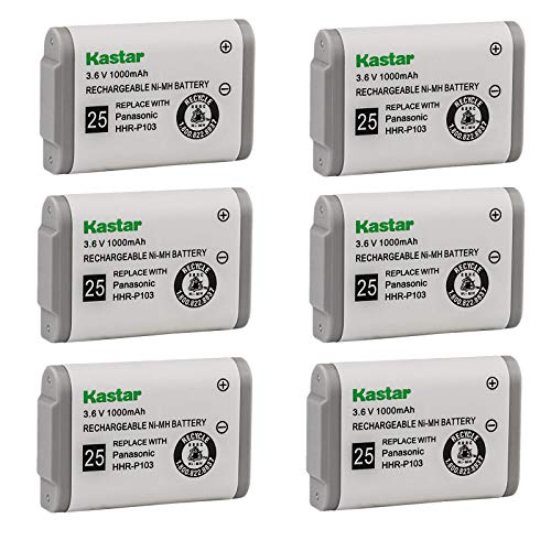 Kastar HHR-P103 Battery (6-Pack), Type 25, NI-MH Rechargeable Battery 3.6V 1000mAh, Replacement for Panasonic HHR-P103 / P-P103, AT&T, GE, Vtech Cordless Phone (Detail Models in The Description)
