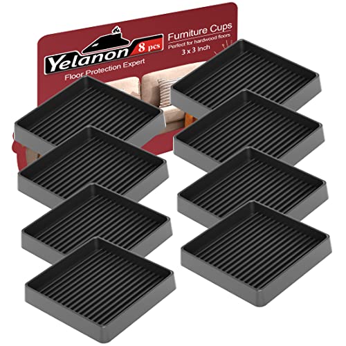 Yelanon Furniture Coasters,8 Pcs 3” Furniture Caster Cups - Non Slip Furniture Pads Hardwoods Floors - Non Skid Furniture Grippers, Rubber Feet, Anti Slide Floor Protector for Bed Couch Stoppers