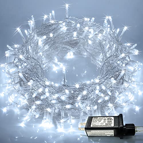 JMEXSUSS 66ft 200 LED White Christmas String Lights Indoor Bedroom, Connectable String Lights Outdoor Clear Wire, 8 Modes Twinkle String Lights Plug in for Classroom Tree Wedding Christmas Decoration