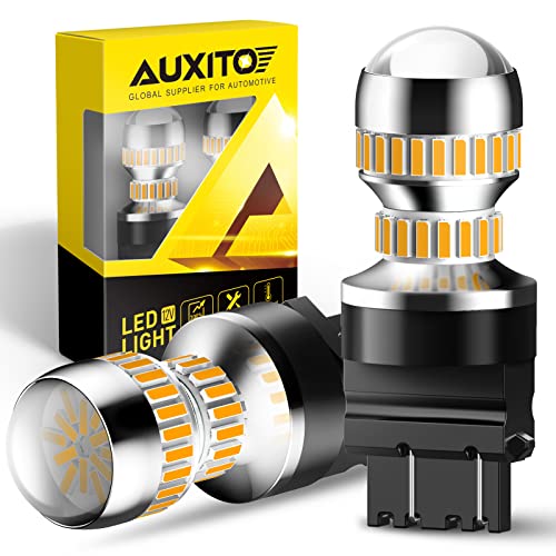 AUXITO LED Turn Signal Bulb 3157 LED Bulbs Amber Yellow 400% Brighter 3156 3457A 4057 4157 LED Bulb for Front Rear Turn Signal Light Blinker Parking DRL Marker Lights, Pack of 2