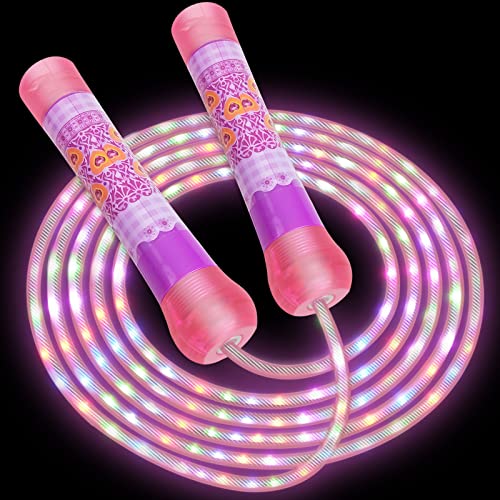 LED Jump Rope for Kids Colorful Skipping Rope Light Up Ropes for Girls Boys Fitness Exercise & Lights Dancing & Night Party Favors,Pink