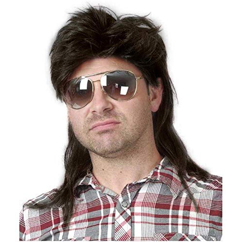 Kaneles Mullet Wigs for Men 70s 80s Costumes Mens Black Fancy Party Accessory Cosplay Hair Wig