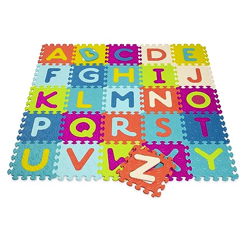 B. toys- B. play- Developmental Learning Alphabet Floor Mat – 26 Interlocking & Removable Foam Tiles – Thick ABC Tiles for Newborns, Toddlers, Kids – Storage Pouch – Beautifloor- 0 Months +