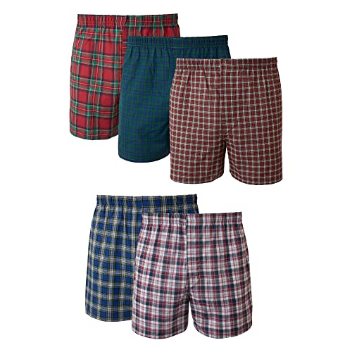 Hanes Men's Tagless Boxer With Exposed Waistband Multi-Packs, 5 Pack - Assorted Plaid, Large