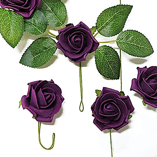 BalsaCircle 24 Eggplant 2-Inch Mini Foam Roses Artificial Flower Stems Wedding Reception Birthday Events DIY Decorations Supplies Supplies