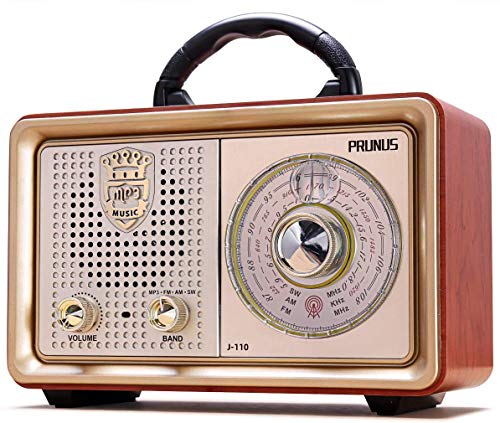 PRUNUS Retro Portable Radio AM FM Shortwave Radio Transistor Battery Operated Vintage Radio with Bluetooth Speaker, 3-Way/AC Power Sources,AUX TF Card USB Disk MP3 Player (2023 Newest)
