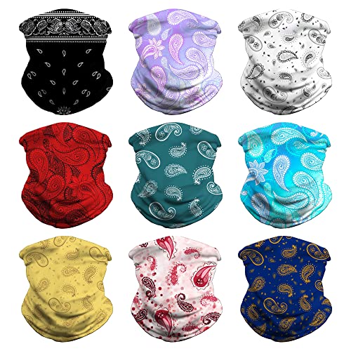VCZUIUC Headwear Bandana Head Wrap Face Scarf Mask Neck Warmer Balaclava for Sports (One Size, 9PCS Paisley)