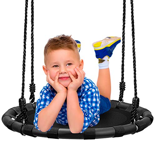 Sorbus Saucer Tree Swing - Kids Outdoor Disc Round Swing - 24' Heavy Duty 220lbs Seat - Easy Install Flying Saucer Web Circle Swing - Perfect for Gift, Playground, Backyard, Indoor/Outdoor Tire Swing