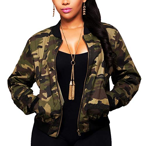 Sexycherry Faddish Military Casual Camouflage Lightweight Thin Short Jacket Coat For Women,Camouflage,Large