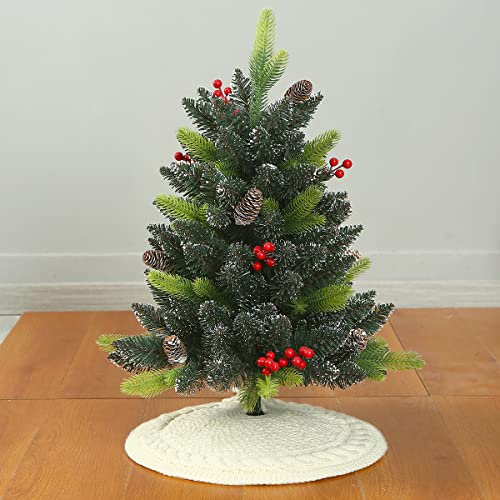 Sattiyrch Knit Christmas Tree Skirt, 18 inches Luxury Cable Knitted Thick Rustic Xmas Holiday Decoration, Burgundy (18in,White)