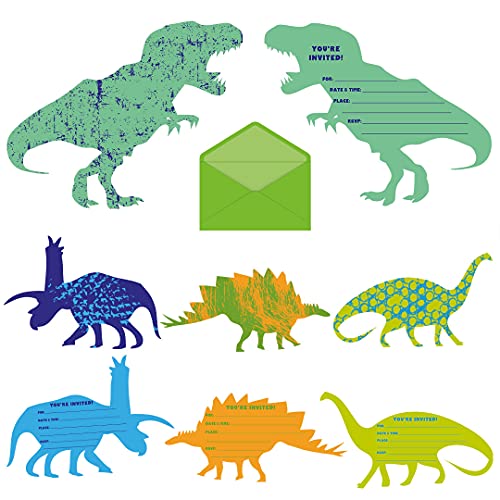 MY GRECA Dinosaur Birthday Invitations - 24 Dinosaur Party Supplies Invitations - Dinosaur Invite cards with Envelops- Dinosaur Themed Birthday Party for boys