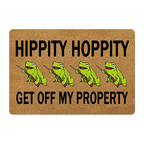 FunXiLin Welcome Door Mats for Home Decor (23.6 x 15.7 inch) Funny Mats with Anti-Slip Rubber Back Kitchen Rugs Personalized Doormat for Entrance Way (Hippity Hoppity Get Off My Property)
