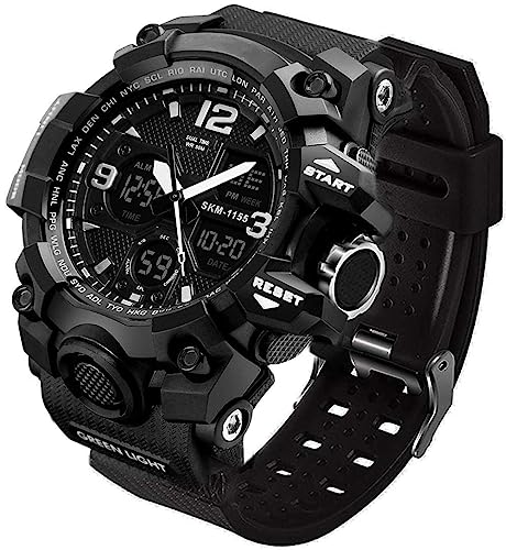 LYMFHCH Men's Analog Sports Watch, LED Military Digital Watch Electronic Stopwatch Large Dual Dial Time Outdoor Army Wrist Watch Tactical