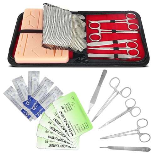 Spectabilis Suture Practice Kit for Medical Students, Large Silicone Pad with 14 Pre-Cut Wounds Comprehensive Suture Tool Set, Supplies for Vet/Nursing Students Includes Surgical Removal Practice.