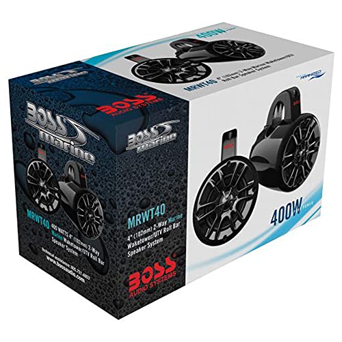 BOSS Audio Systems MRWT40 ATV UTV Marine Weatherproof Waketower System - 4 Inch Stereo Speakers, Full Range, 2 Way, Tweeters, IPX5 Rated, Sold in Pairs, Wake Tower For Boat